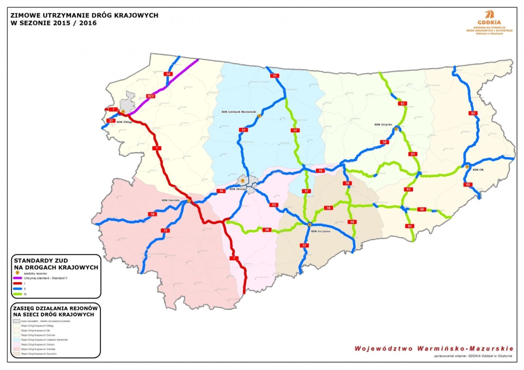 Mapa zimowego utrzymania dróg w województwie warmińsko-mazurskim